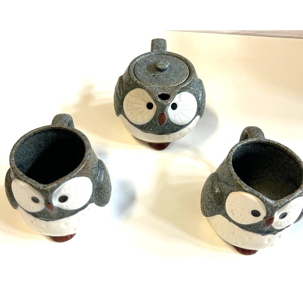 Lucky Owl Ceramic Teapot & Handle-less Cups Kotobuki Japanese Anthropologie
